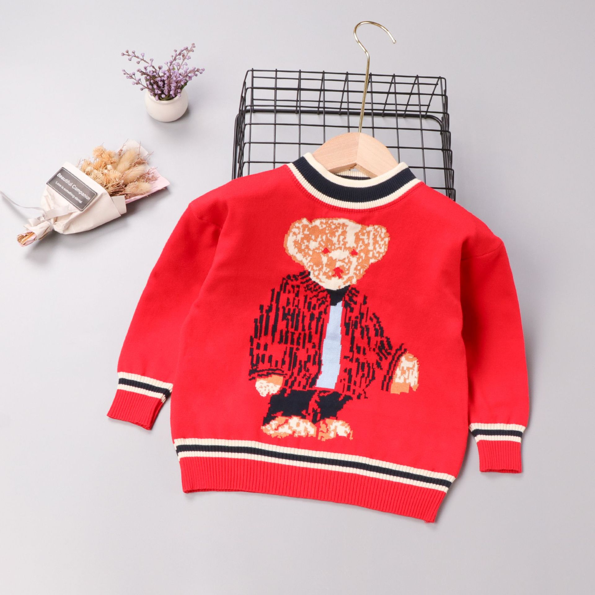 2T-7T Boys Girls Sweater Toddler Pullover 2022 Autumn Winter Cartoon Stripe Baby Jumper Children Sweaters Kids Knitted Clothes alx