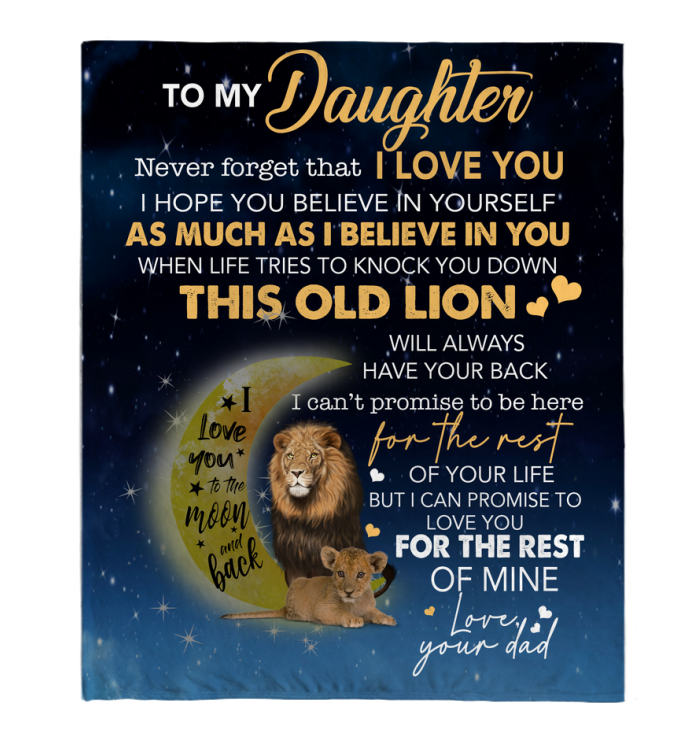 To My Daughter Never forget I Love You Dad Gift For Daughter Lion Black Fleece Blanket