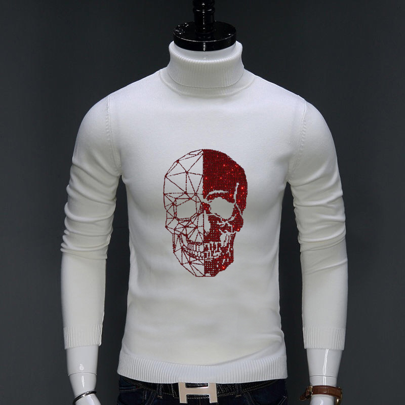 Turtleneck Sweater Men Are Suitable For Winter Parties To Take Leisure Hot Drill Skull Knitting Long-Sleeved Brand New Knitwear alx