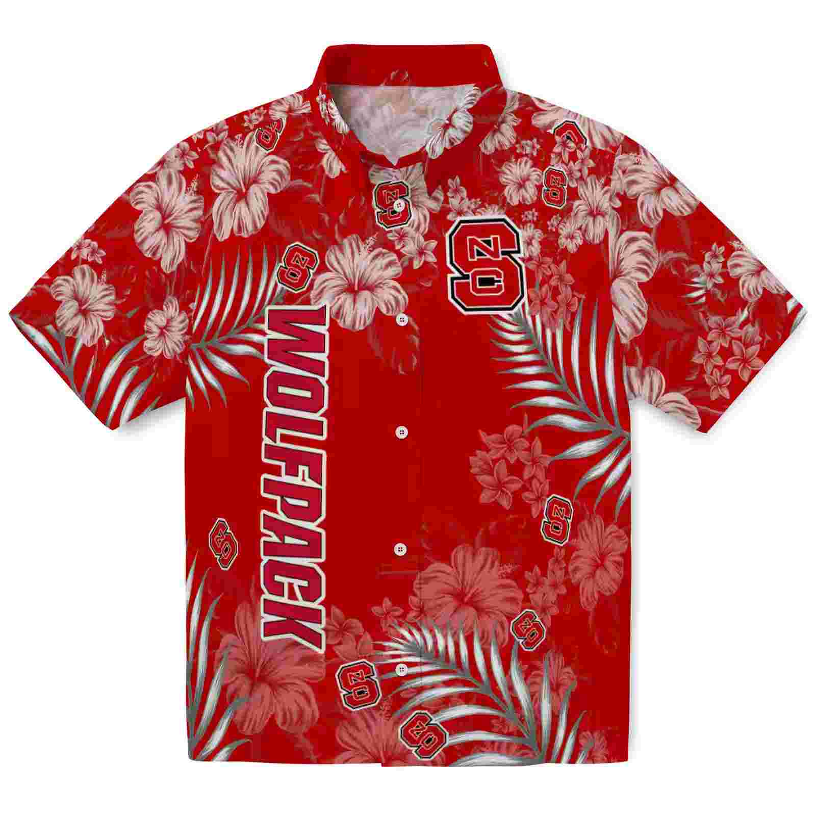 Nc State Wolfpack Hibiscus Print Red Hawaiian Shirt