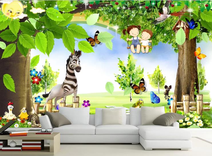 3D Cartoon Forest Kid Animal Zebra Wall Mural Wallpaper Lqh 218