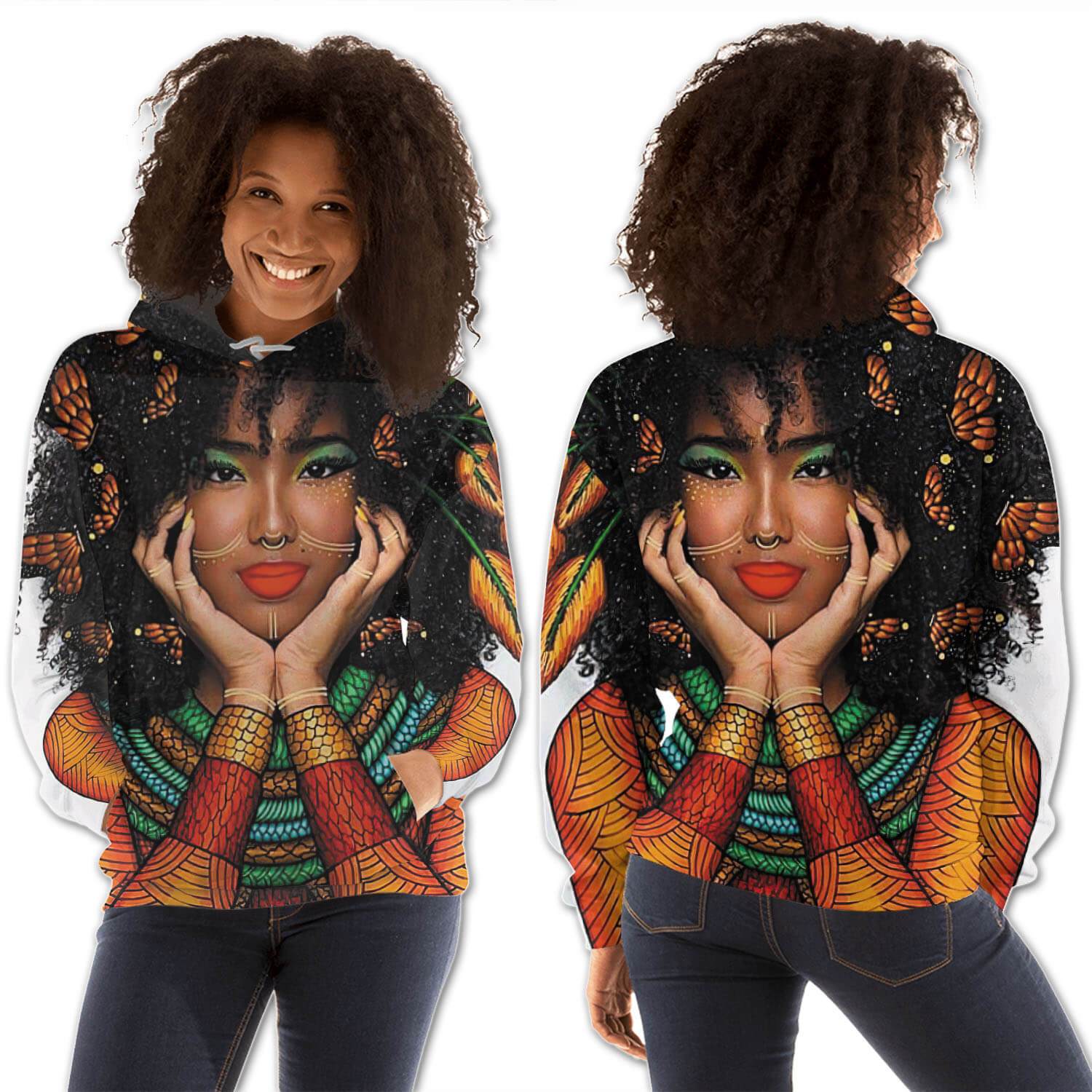 African American Hoodies Beautiful Melanin Poppin Girl All Over Print Womens Hooded Sweatshirt Modern Afrocentric Clothing BPS56535