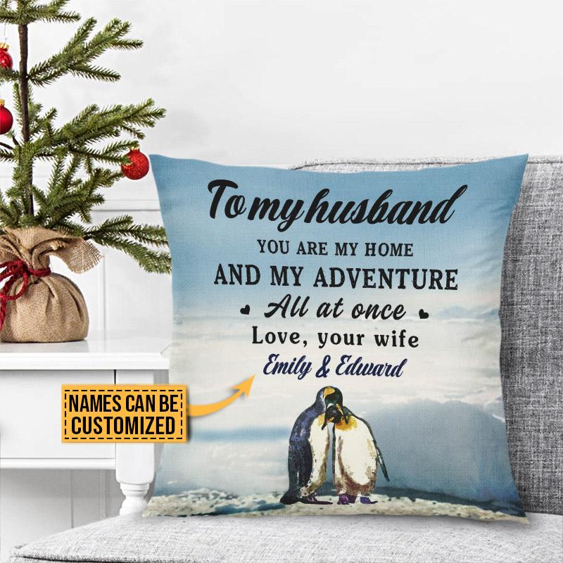 Personalized Penguin Couple You Are My Home Custom Pillow