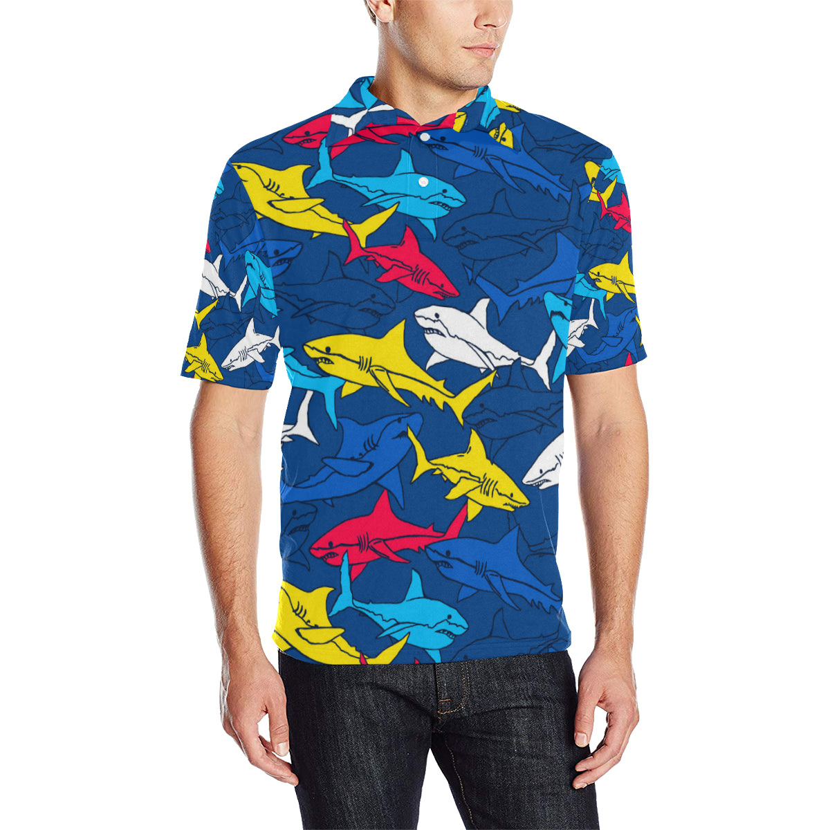 Shark Color Pattern Men Polo Shirt