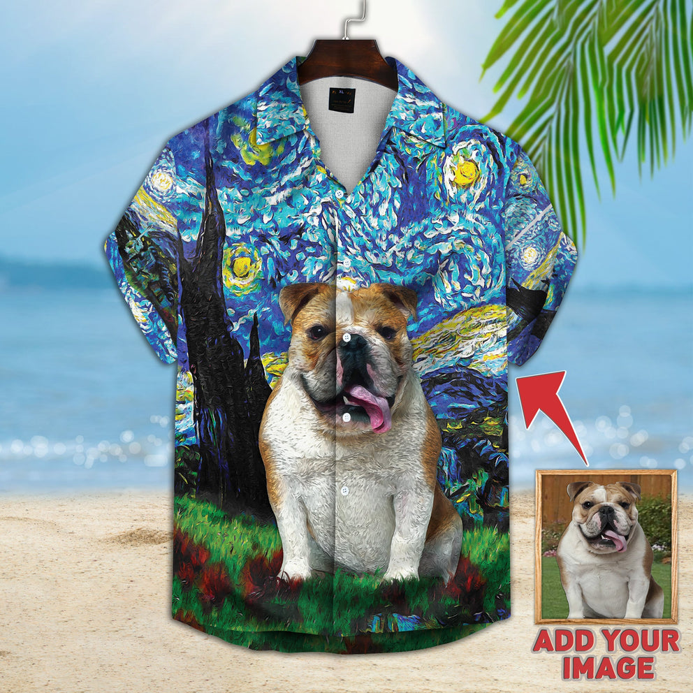 Custom Photo Dog Starry Night Pattern Blue Color Hawaii Shirt, Dog Aloha Shirt For Men, Hawaii Shirt Woman