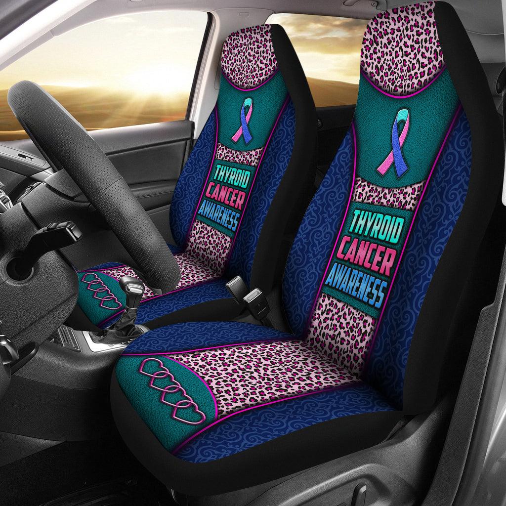 Thyroid Cancer Awareness Vintage Classic Pattern Leopard Leather Texture Car Seat Covers, Seat Covers Full Set, Carseat Covers, Automotive Seat Covers