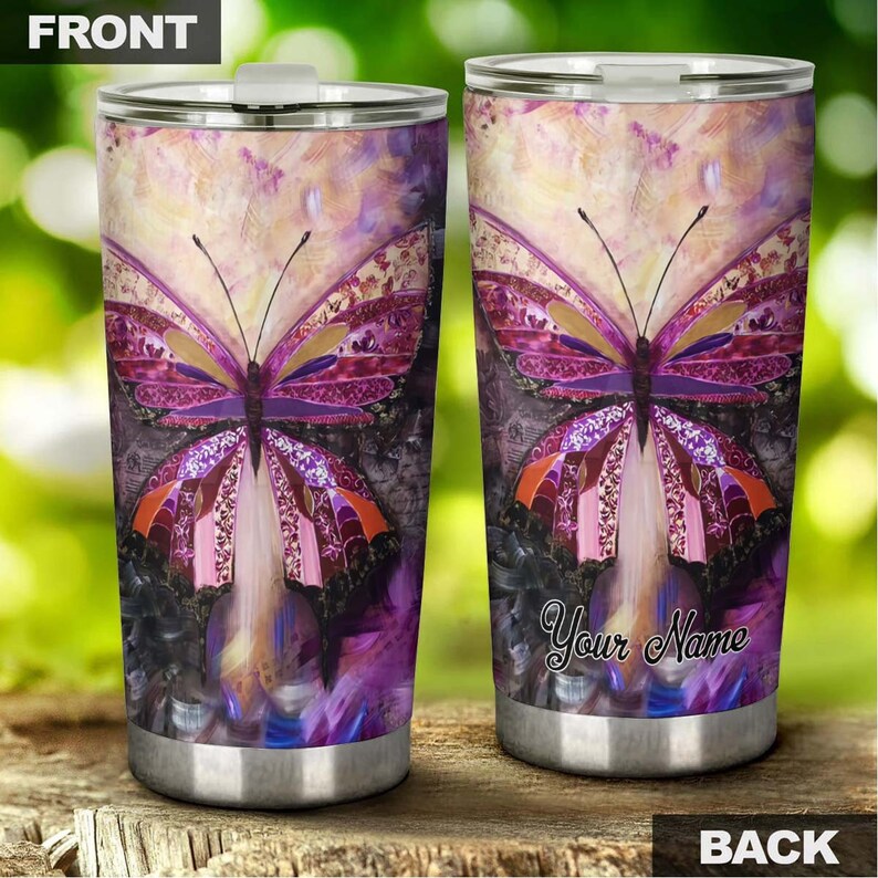 Pink Butterfly Art Personalized Tumbler-Birthday Gift Christmas Gift For Butterfly Lover For Her