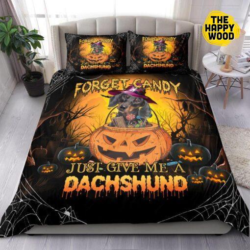 Dachshund Forget Candy Halloween Quilt Bed Set And Pillow Covers