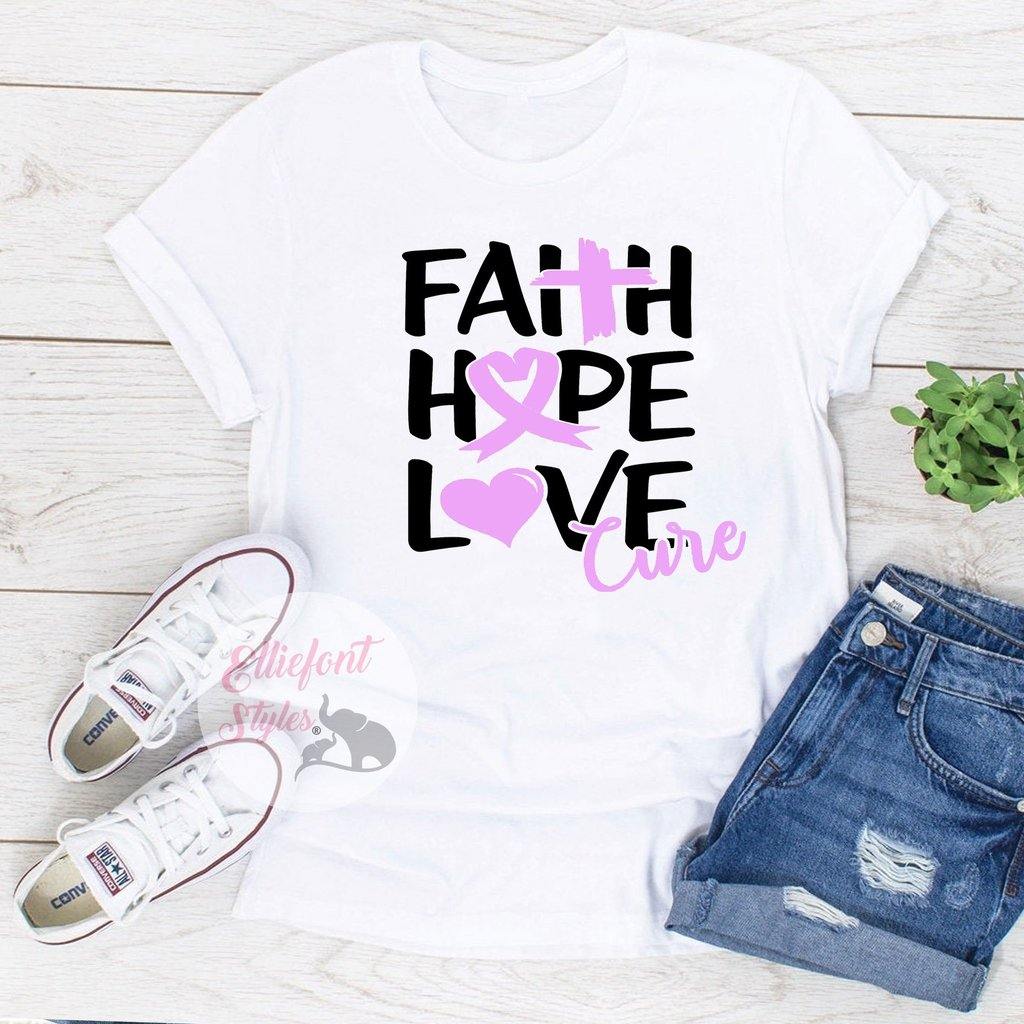 Faith Hope Love Cure Breast Cancer Shirts