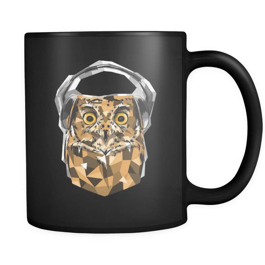 Animal Life – Owl With Headphones Design on Black Mug