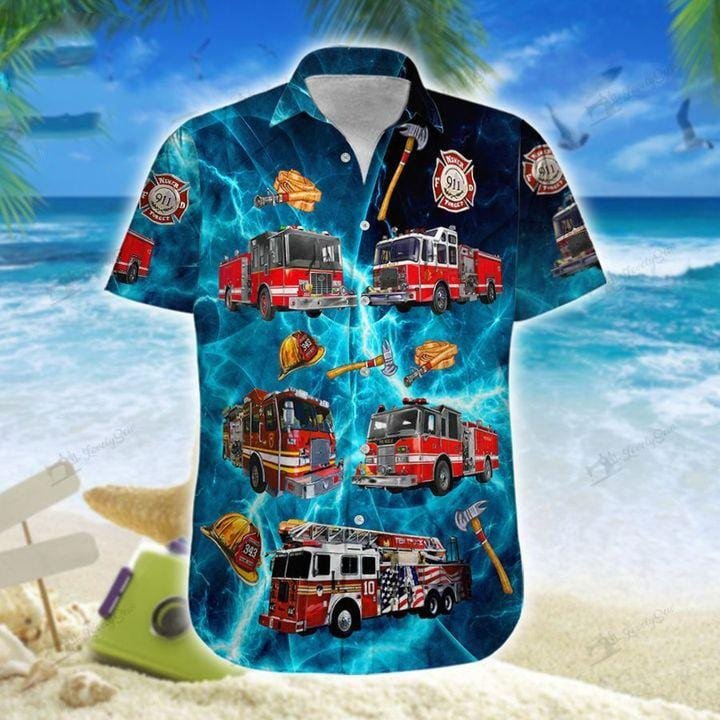 Amazing Firefighter Blue Thunder Sky Unisex Hawaii Shirts Beach Shorts Ha60549