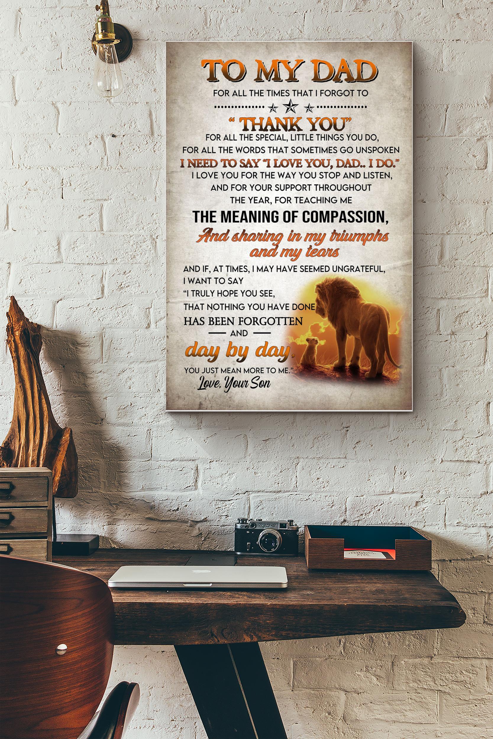 To My Dad Thank You Poster – Fatherhood Wall Art – Gift For Father Dad Daddy Papa Father Day Dad Birthday Lion Lovers Home Decor Livingroom Decor (Unframed) Poster