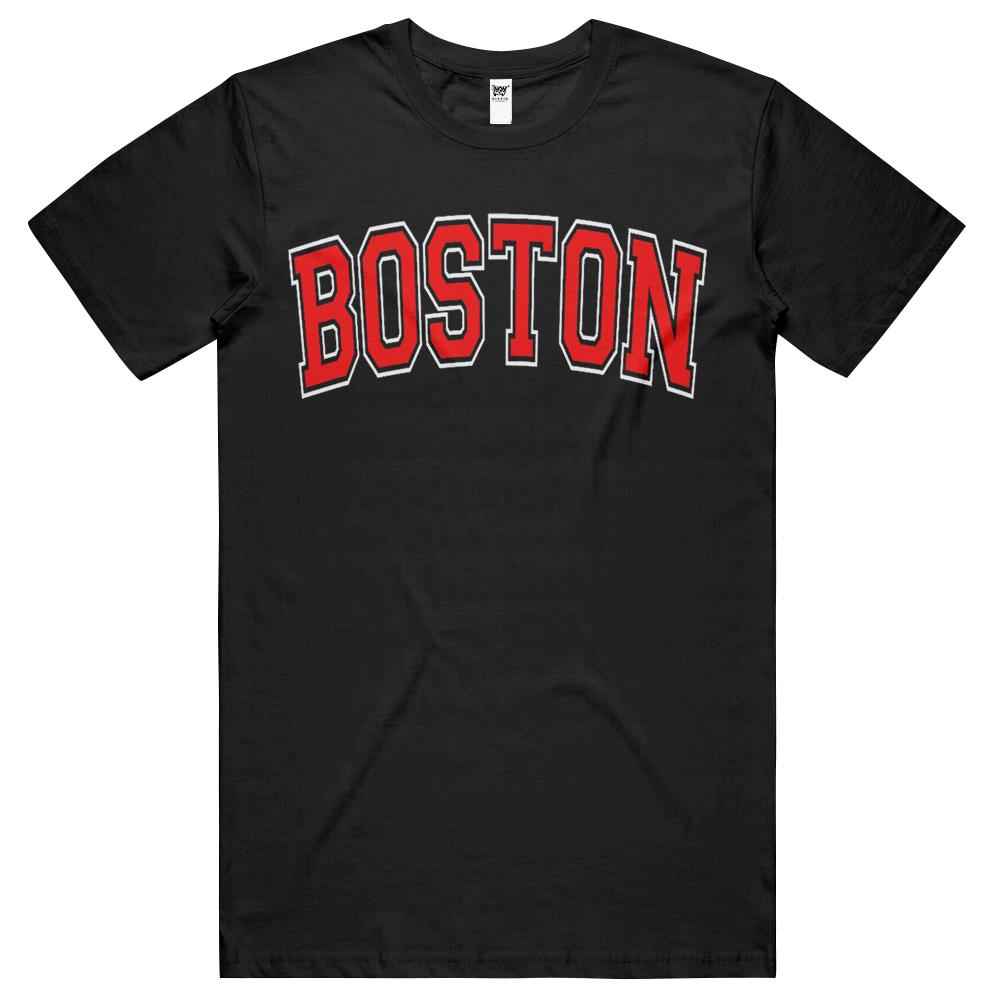 Boston Varsity Style Red Text T Shirts