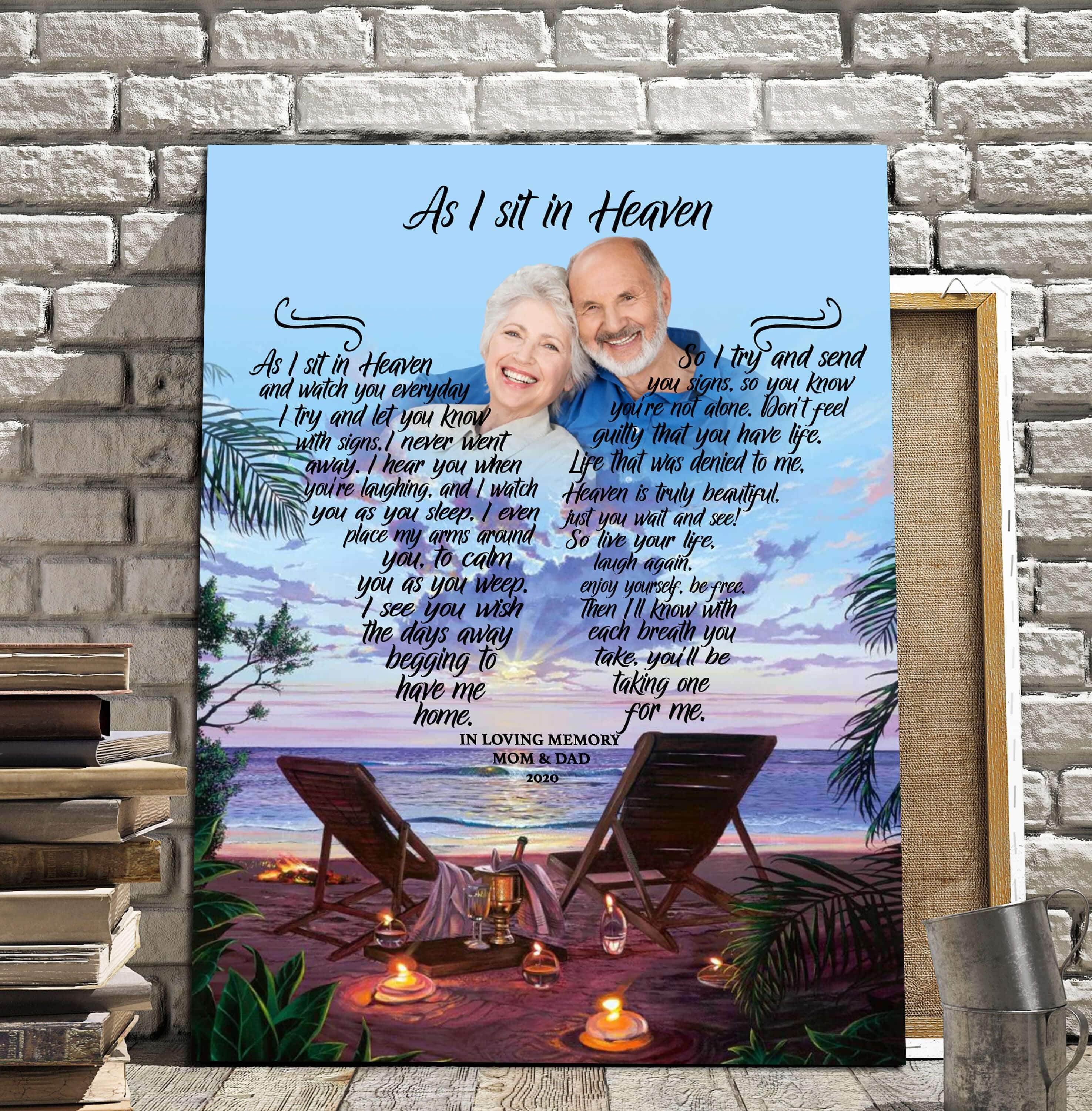 As I Sit In Heaven Aquavista, Personalized Photo Memorial Poster Canvas, Gift For Family Gift for Remembrance Home Decor Wall Art Visual Art