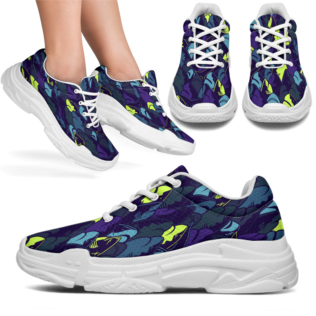 Shark Neon Color Print Chunky Sneakers