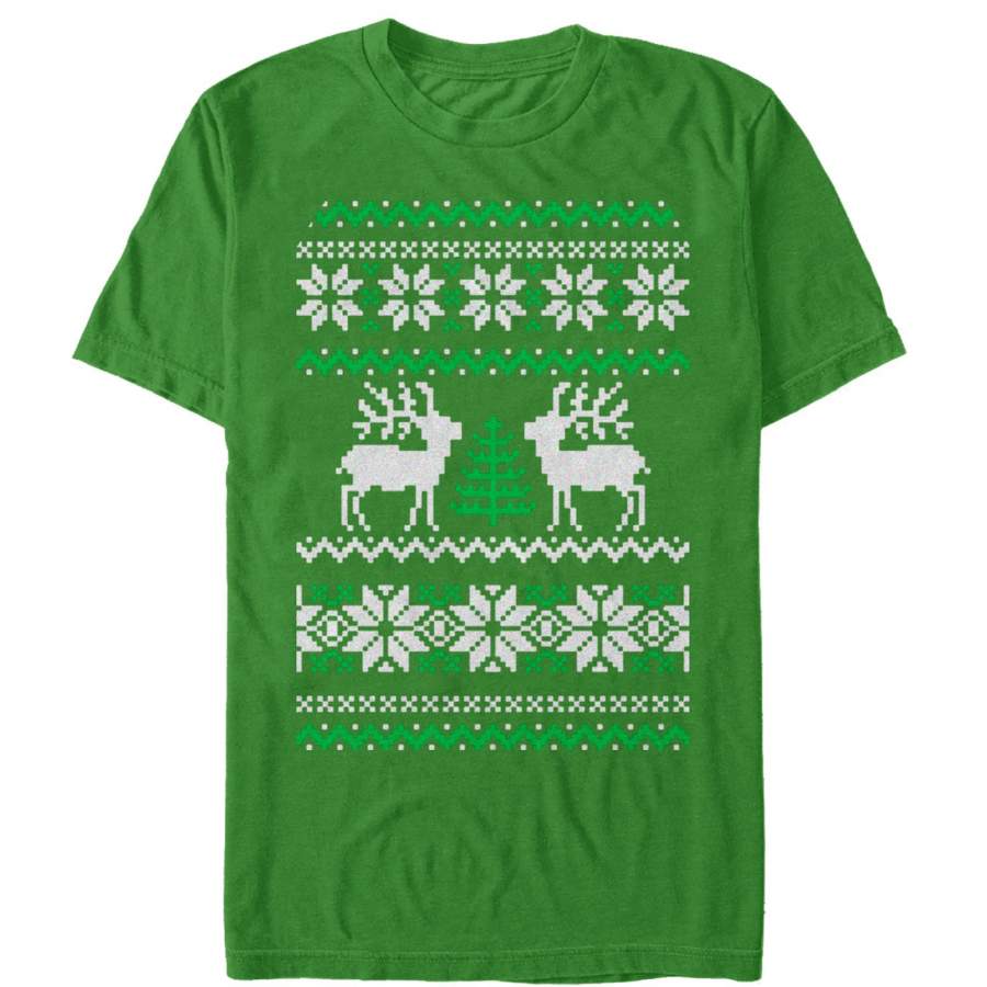 Lost Gods Men’s Ugly Christmas Tree Reindeer  T Shirt