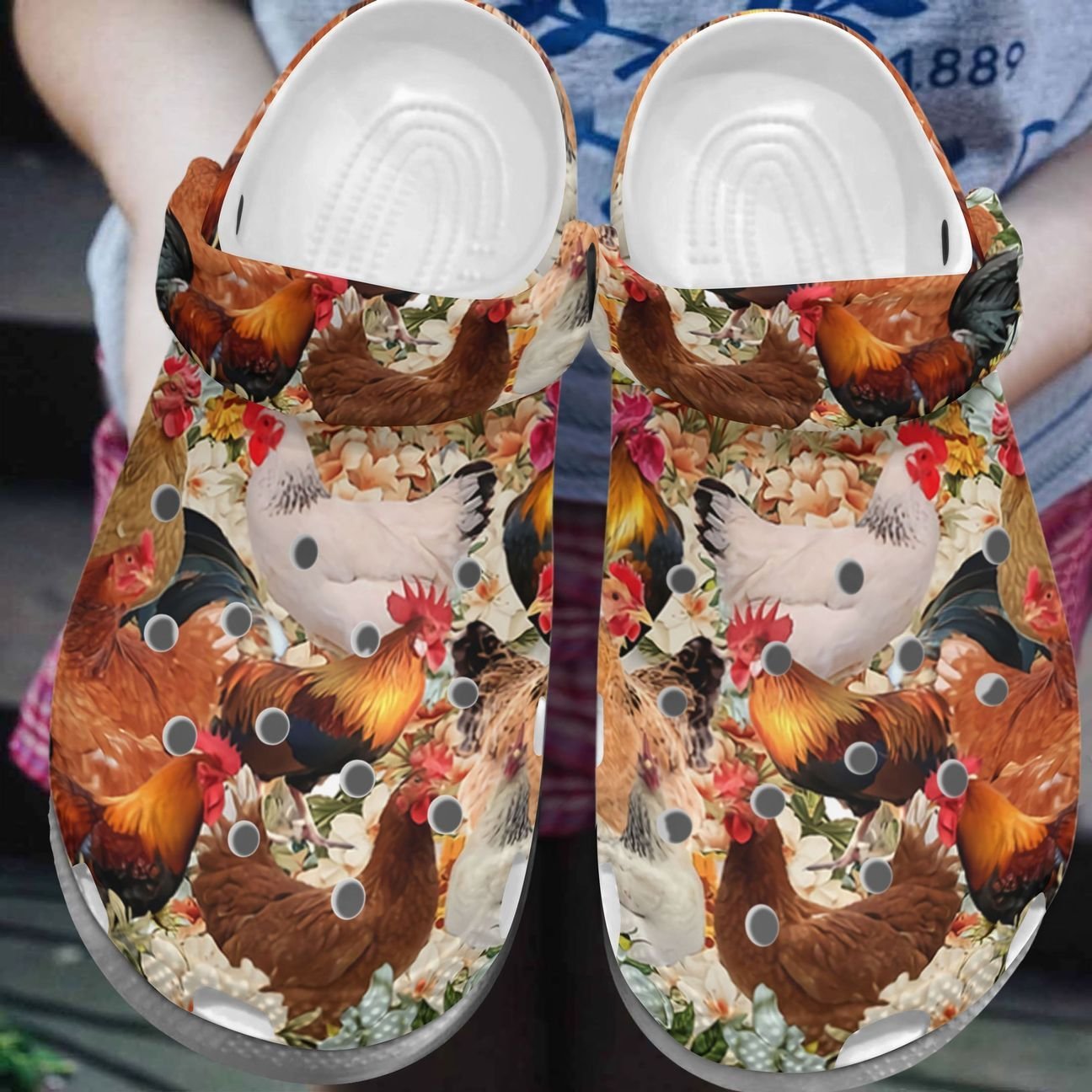 Chicken Personalized Clog, Custom Name, Text, Color, Number Fashion Style For Women, Men, Kid, Print 3D Chickens And Flowers