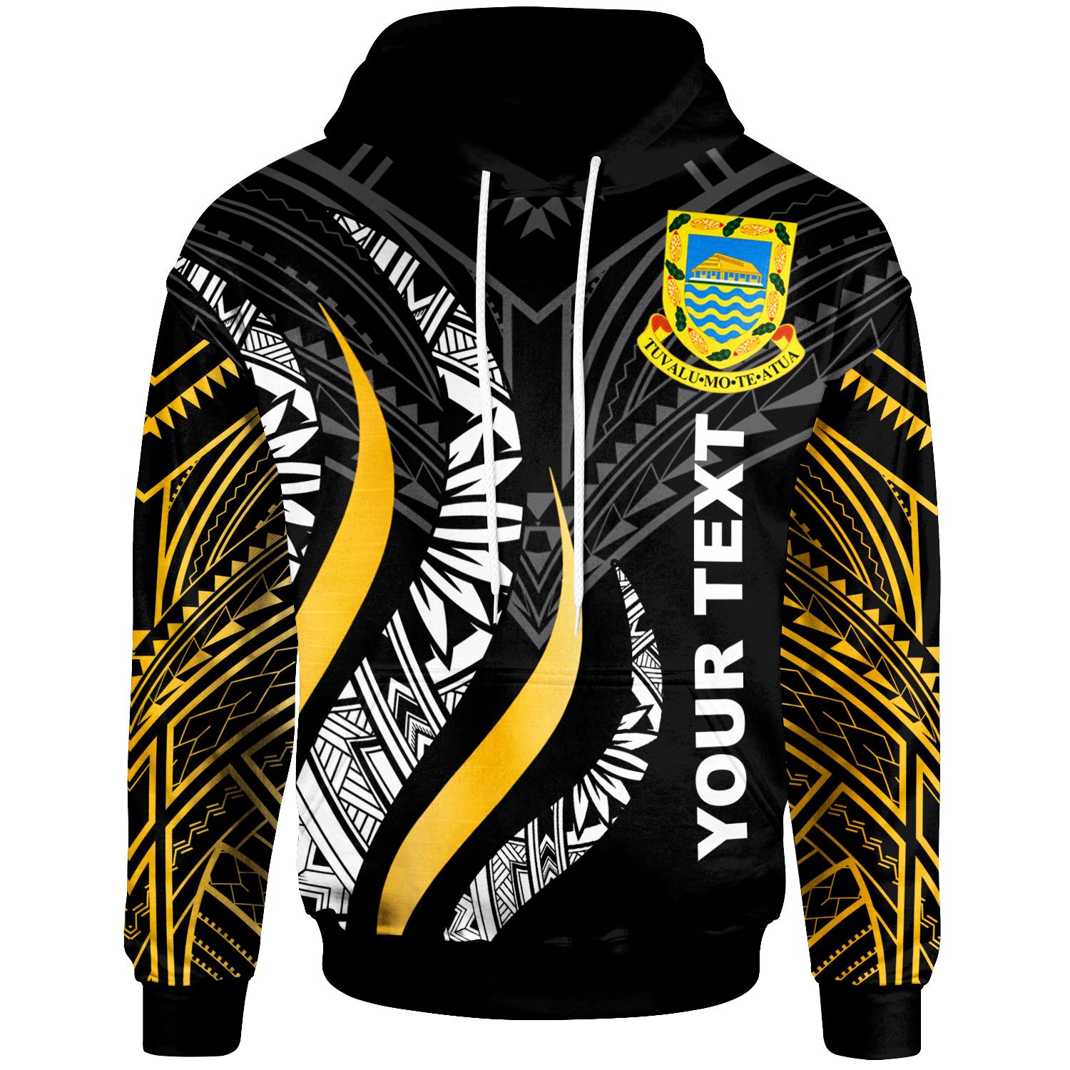 Tuvalu Custom Personalised Hoodie – Tuvalu Strong Fire Pattern Gold – BN20