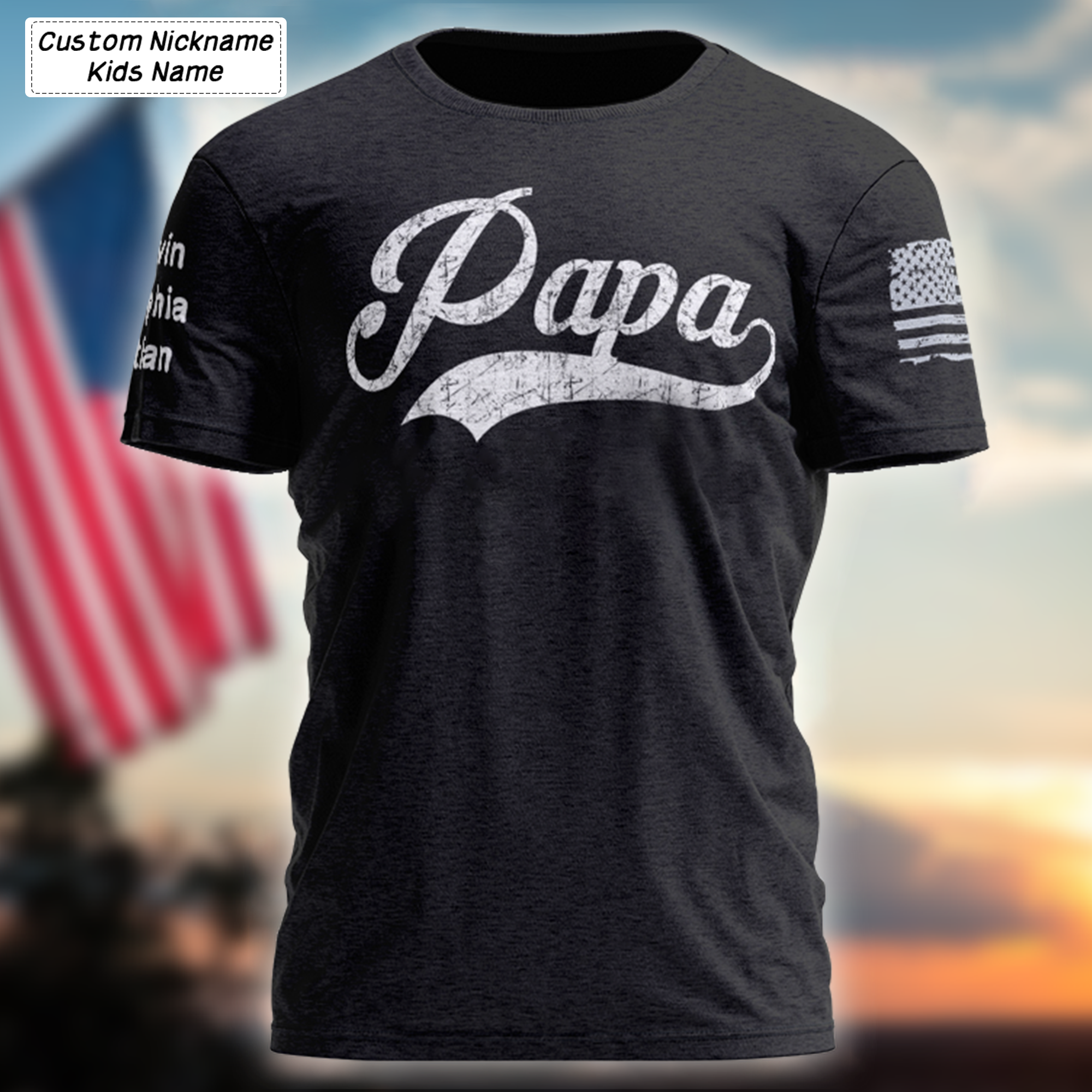 Personalized Papa Vintage American Flag And Kid, Happy Father’S Day Shirt