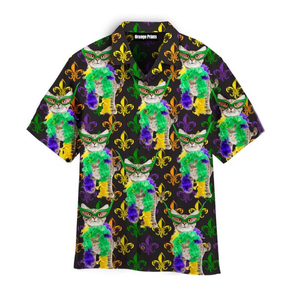 Cat Mardi Gras Carnival Fleur De Lis Pattern Hawaii Shirt For Men Women Ha75498