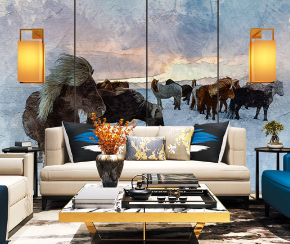 3D Hand Drawn Horse Animal Wall Mural Wallpaper Lqh 52