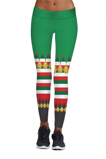 Striped And Bell Ugly Christmas Leggings Yellow