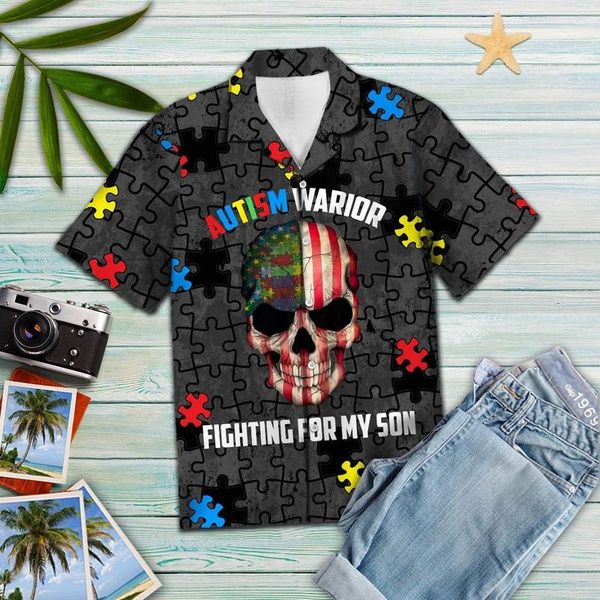 Autism Awareness Shirt – Autism Warrior Waiting For My Son Hawaiian Shirt Summer Hawaiian For Men, Women, Couple