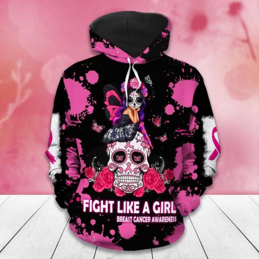 Fight Like A Girl Breast Cancer Awareness Fairy Sugar Skull And Butterfly Girl Breast Cancer 3D Clothes