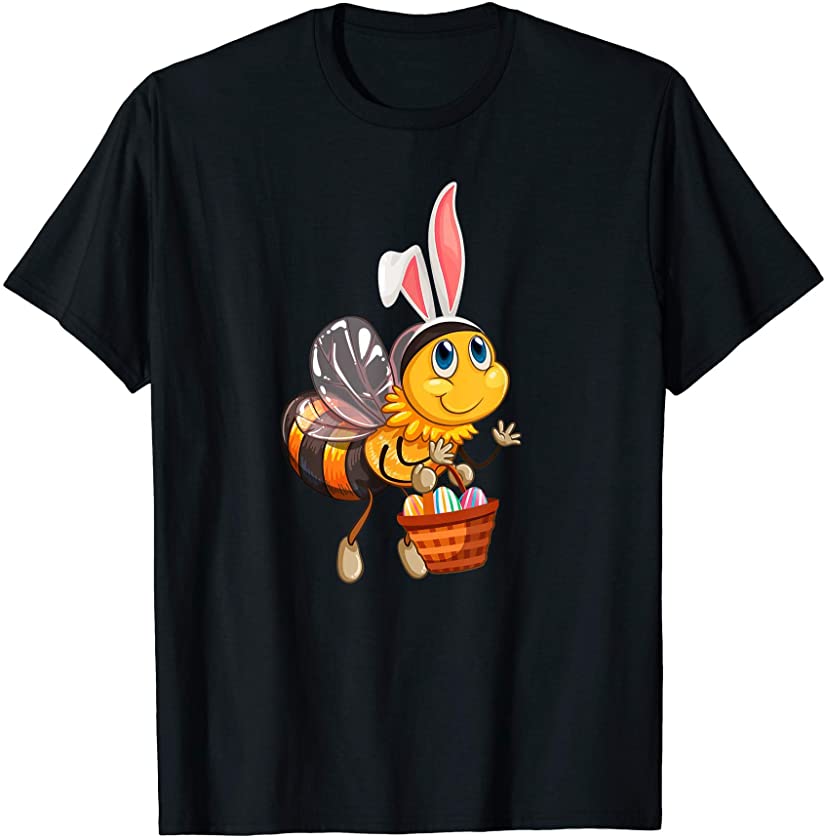 Cute Bee Bunny Ears Egg Hunting Egg Basket Funny Easter T-Shirt