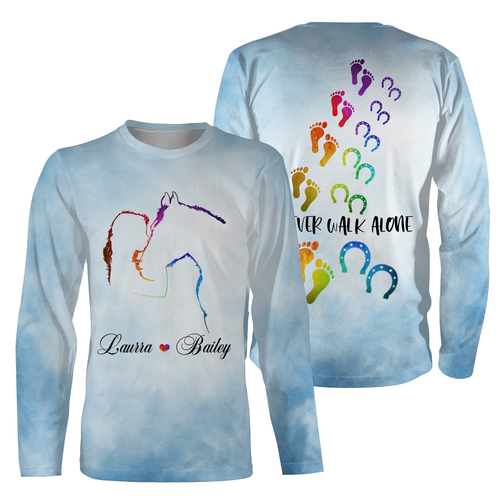 Never Walk Alone Horse Shirt For Girl Horse Women Customize Name 3D All Over Printed Shirts Personalized Gift For Horse Lovers Nqs2712