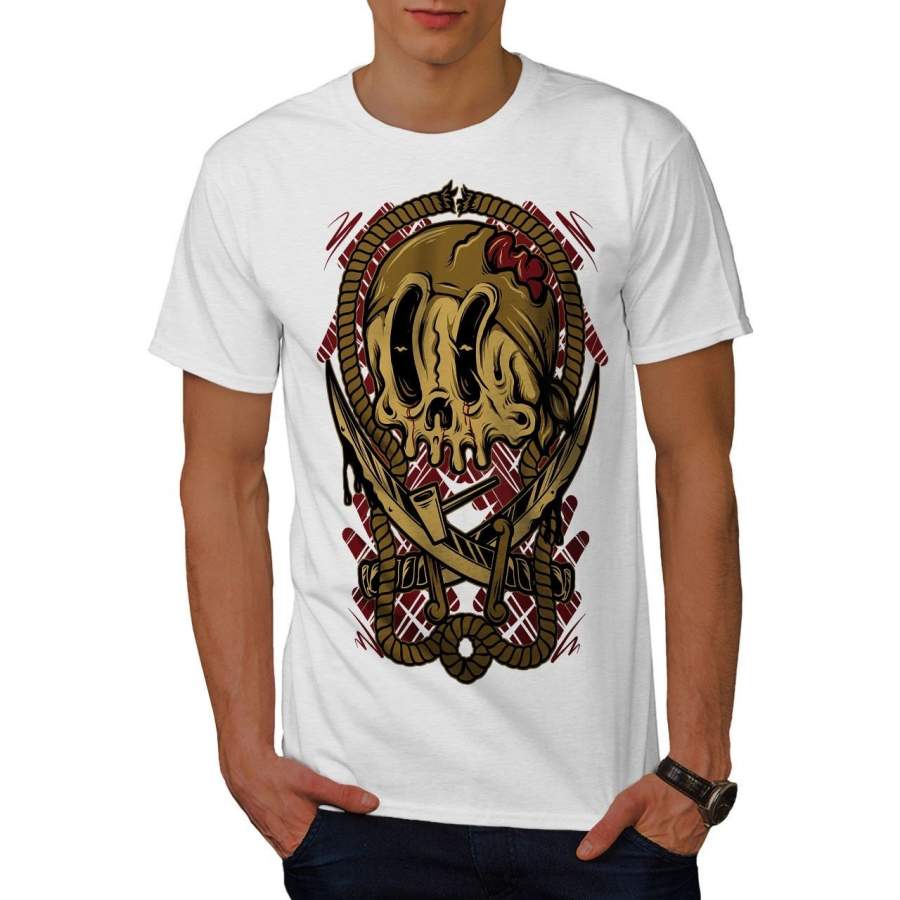 Pirate Dead Face Skull Mens Cotton T Shirt, Sword Graphic Design Printed Tee