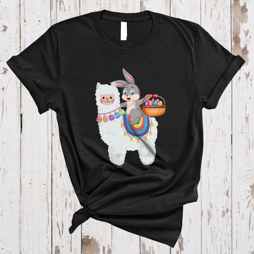 Cute Bunny Riding Llama Funny Easter Day Egg Hunting Rabbit Farmer Lover Gifts T-Shirt