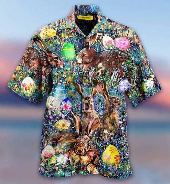 Amazing Colorful Art Happy Easter Bunny Unisex Hawaii Aloha Shirts Ha2789