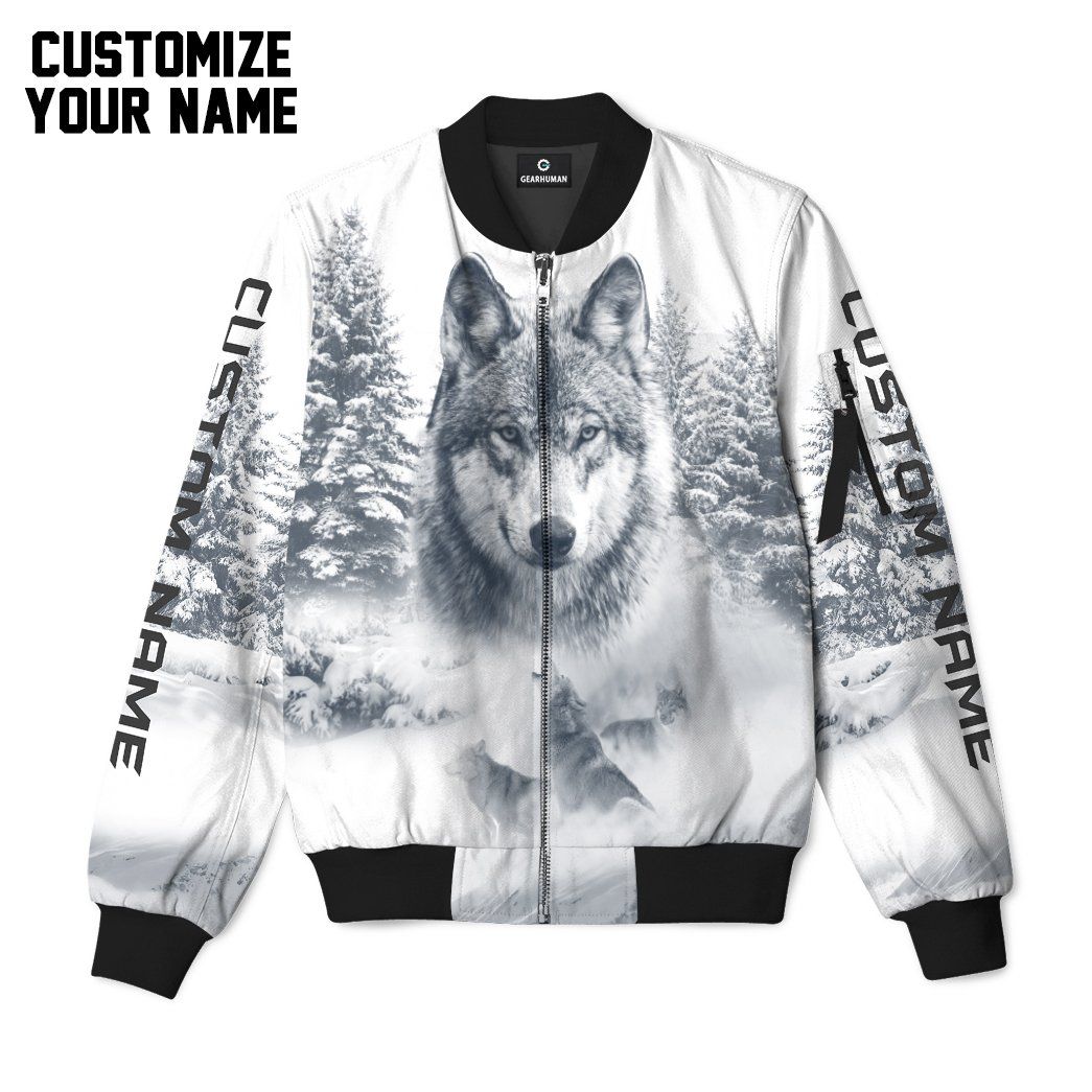 3D Wolf Snow Custom Name Bomber