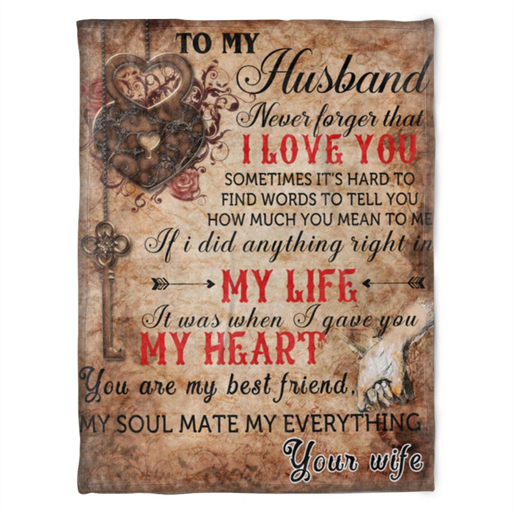 To My Husband Blanket. My Soul Mate My Everything Your Wife.Gift For Husband Family Home Decor Bedding Couch Sofa Soft And Comfy Cozy