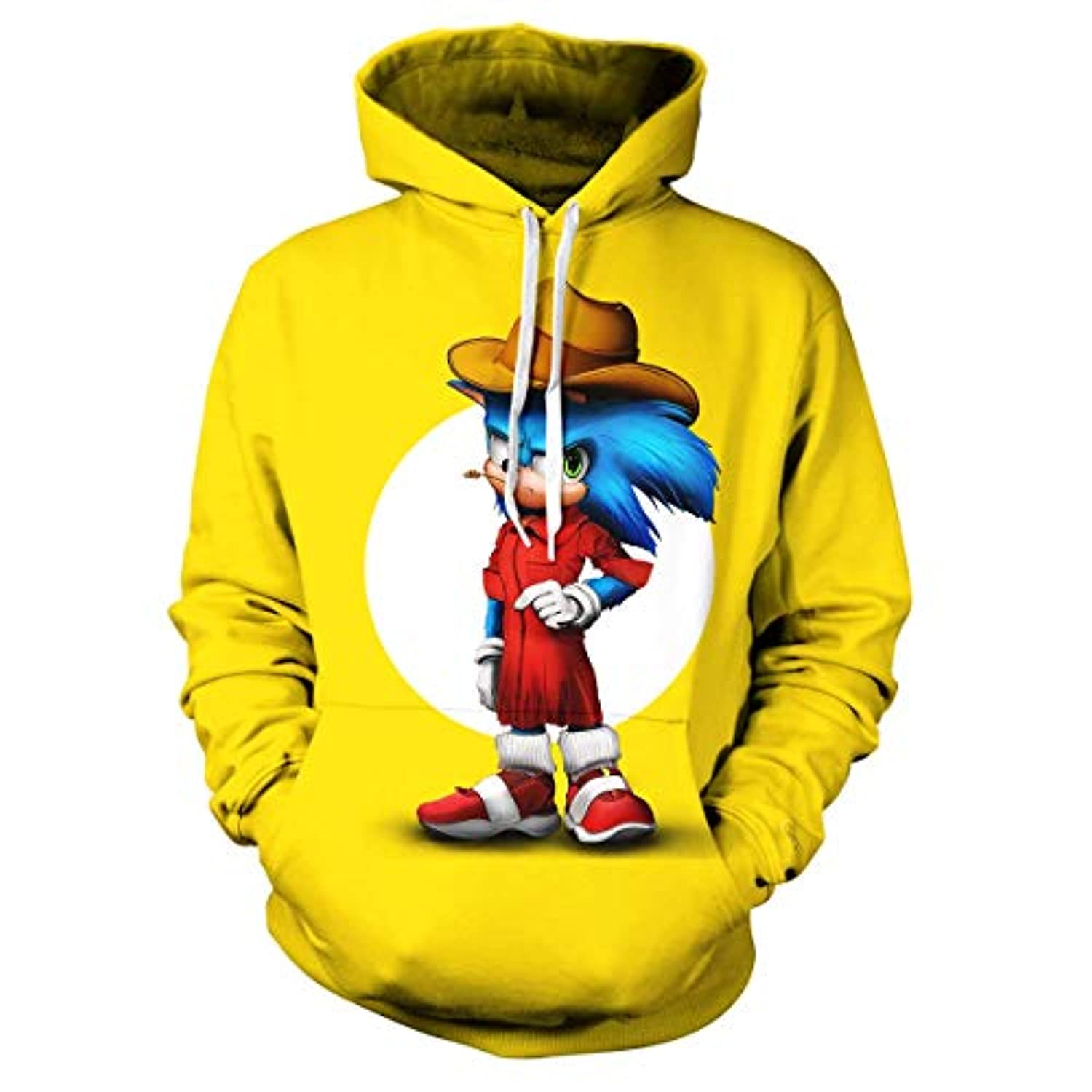 Cartoon Games Sonic Hoodie – Sonic the Hedgehog 3D Print Unisex Yellow Pullover Hoodie for Teens