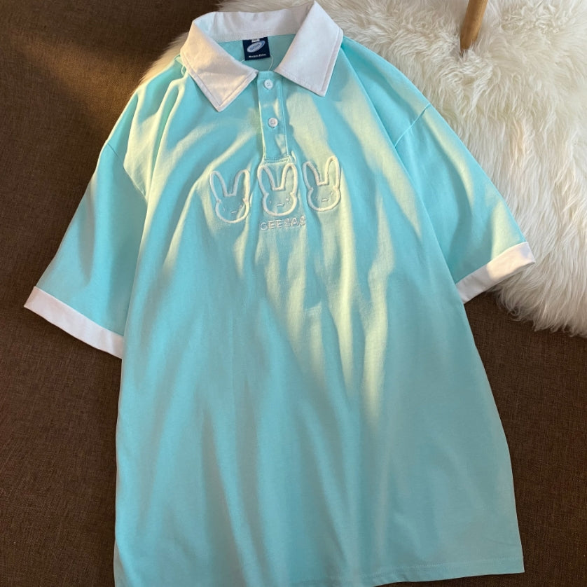 Cotton Wide Rabbit Embroidery Polo Shirt