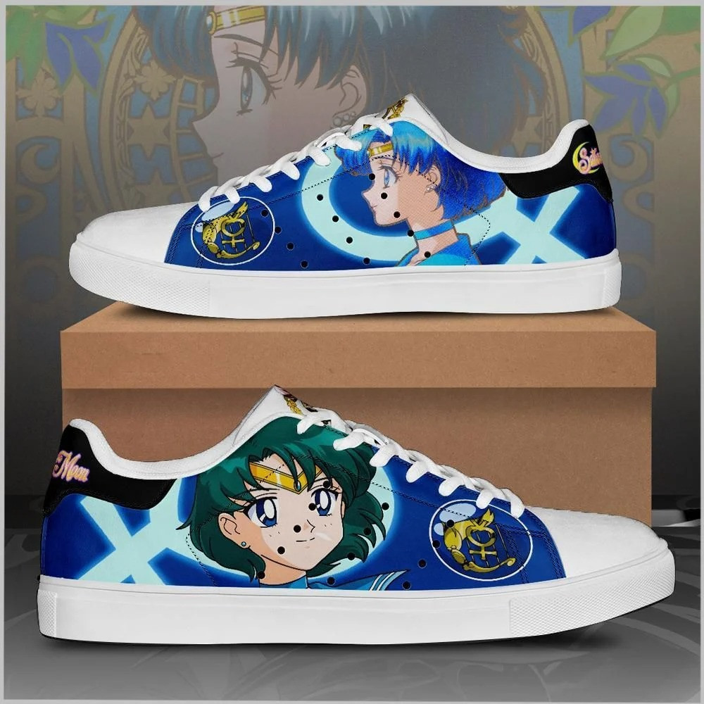 Sailor Mercury Anime Japan Low Top Leather Skate Shoes Sneakers For Man And Women