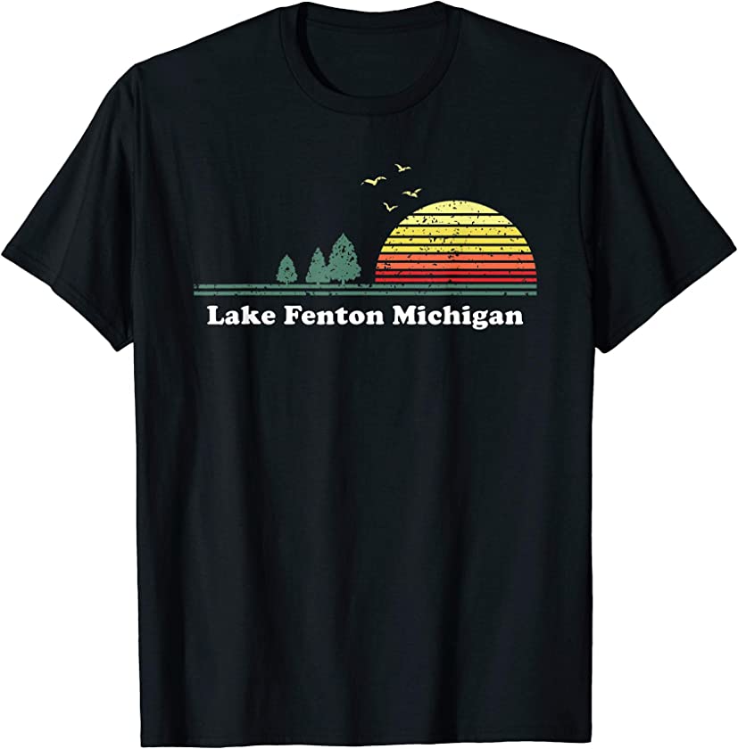 Vintage Lake Fenton, Michigan Sunset Souvenir Print T-Shirt