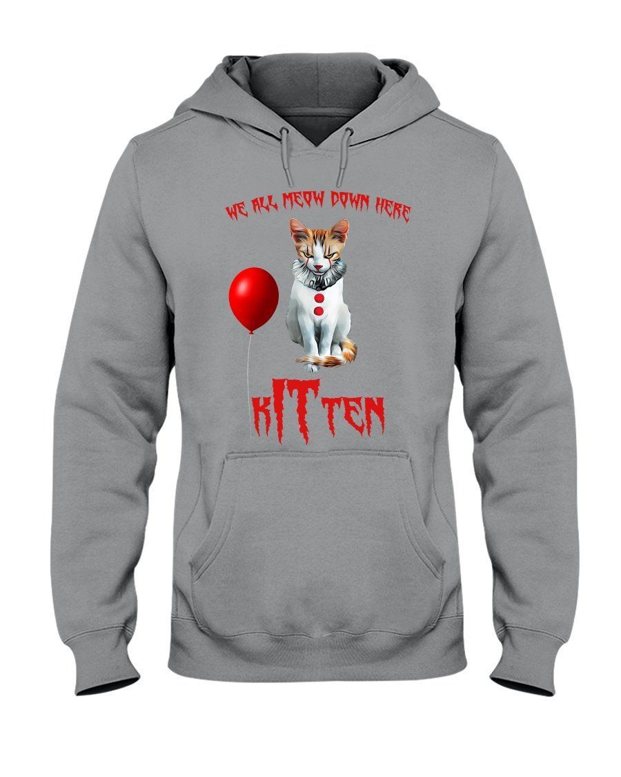 Vintage Funny We All Meow Down Here Clown Cat Kitten Birthday Gift Hoodie