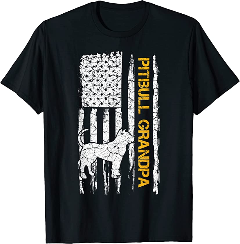 Vintage USA American Flag Pitbull Grandpa Pittie Silhouette T-Shirt