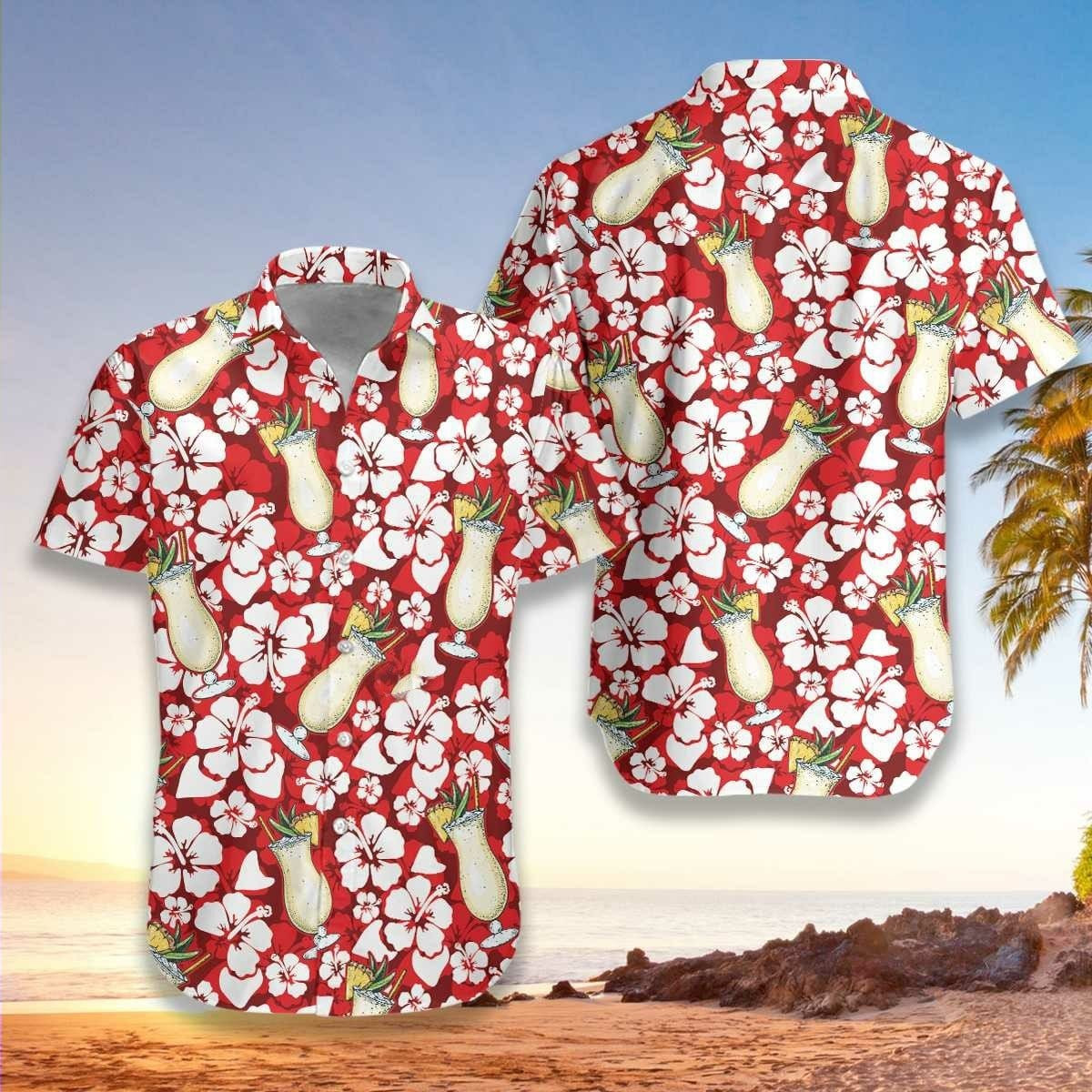 Hawaii Aloha Shirts Pina Colada Cocktail And Hibiscus Ha27725