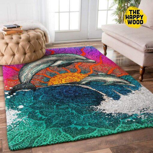 Mandala Dolphin Sun Sea Area Rectangle Carpet Rug