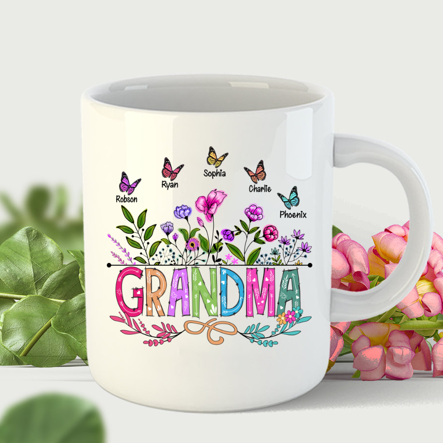 Personalized Grandma And Grandkids Butterfly Mug