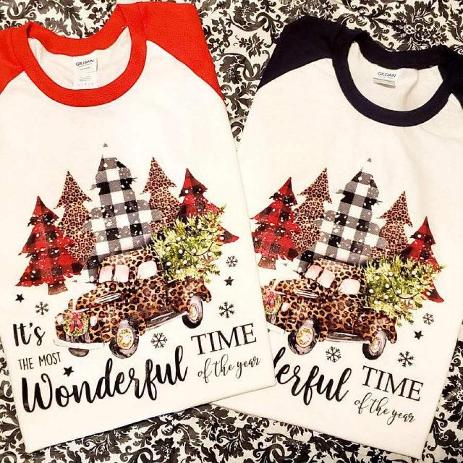 It’s the most Wonderful Time Of the year Truck Christmas Tree Plaid Leopard Holiday shirt