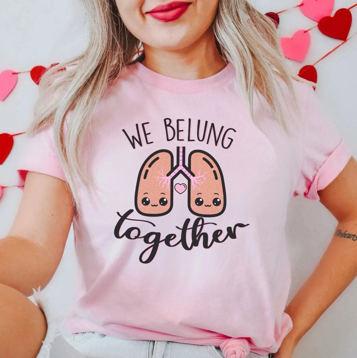 We Belung Together T-shirt | Funny Covid Unit nurse Respiratory Rt Lung Shirt, Face Down Sats Up, Cute MICU ICU Er Ed Picu RN Valentine Gift