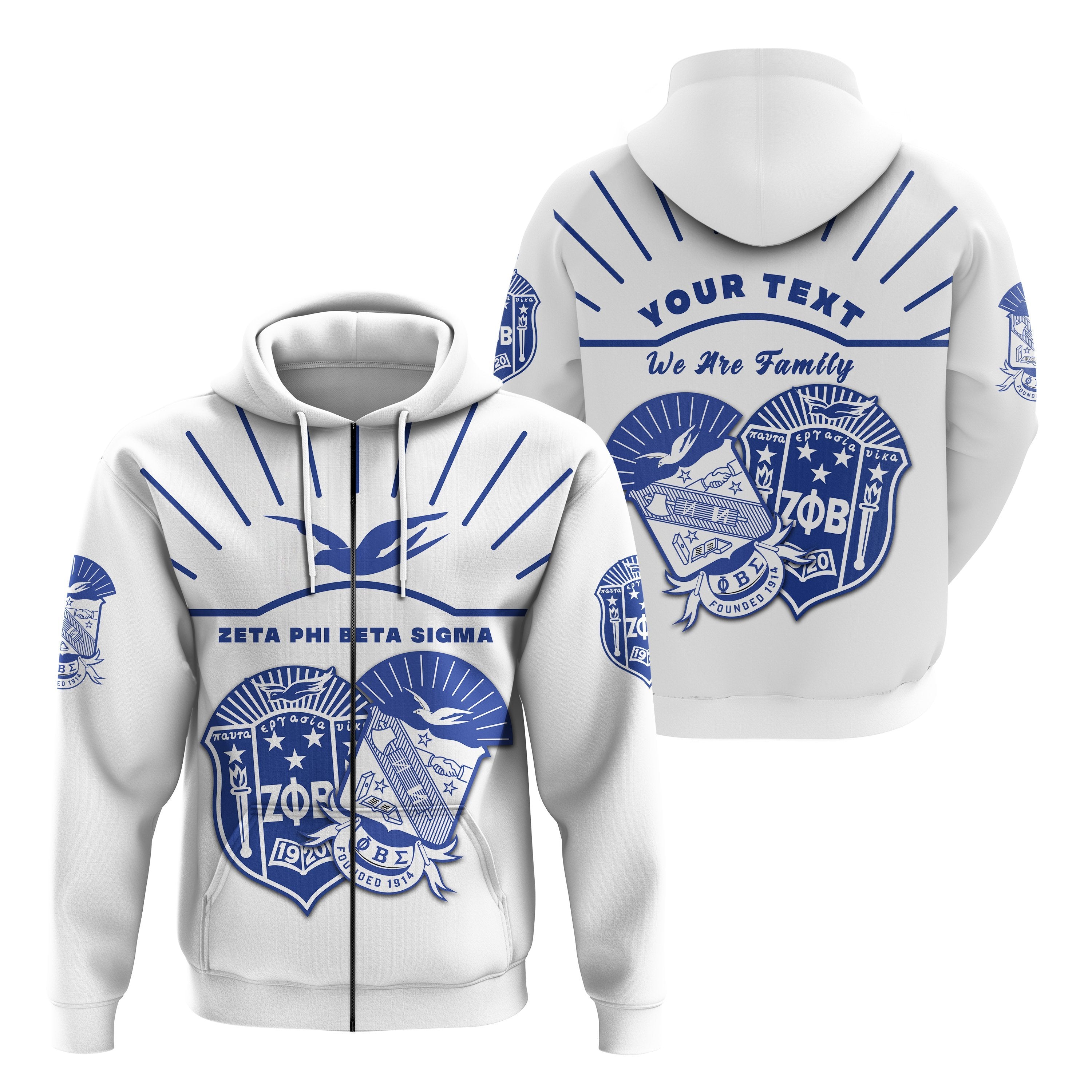 (Custom Personalised) Greek Life Zip Hoodie – Zeta Phi Beta Sigma  Simple Style Lt16