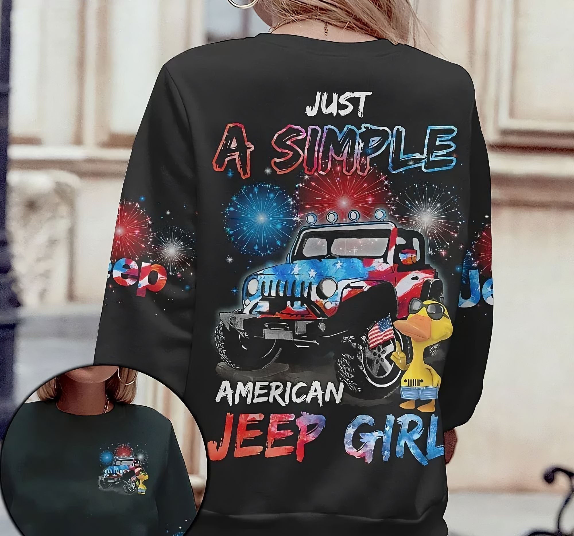 Simple American Jeep Girl Duck All Over Print Sweatshirt