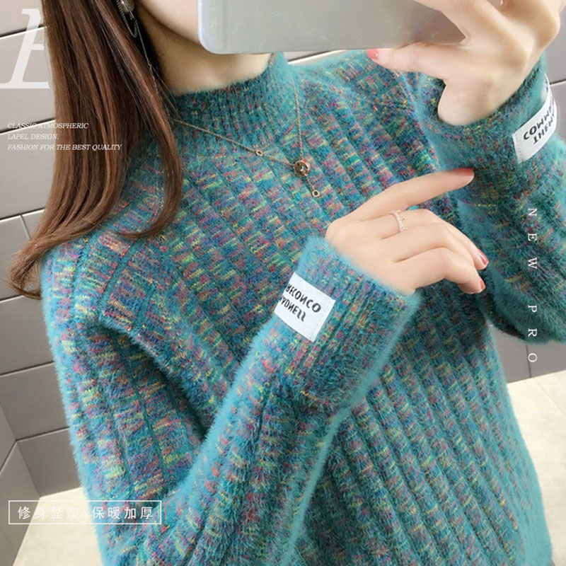 Turtleneck Women Sweater Pullover 2022 New Winter Imitation Mink Velvet knitted Sweater Loose Ladies Sweater Jumper Primer shirt alx