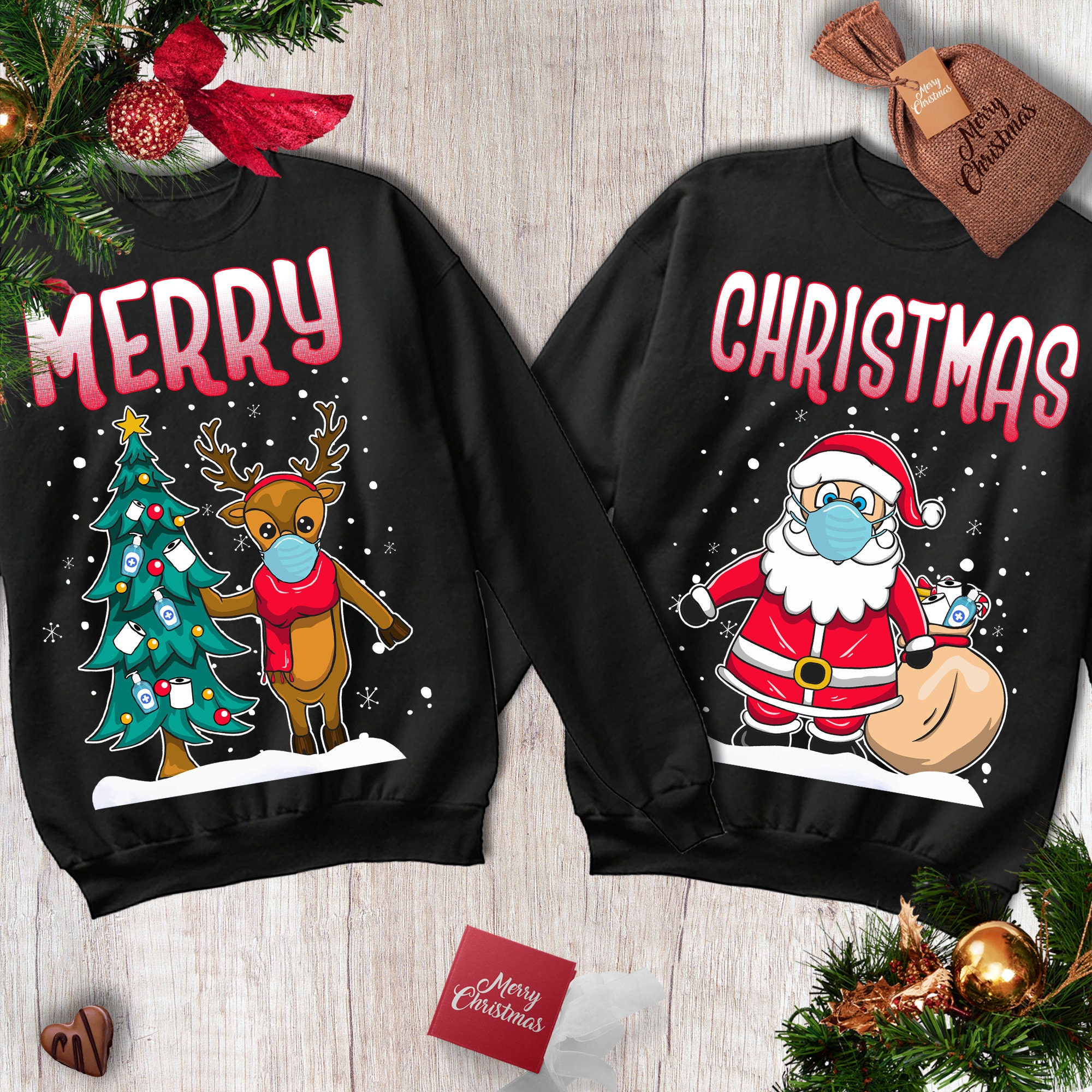 Couple Shirts Merry Christmas Funny Reindeer Santa Claus Matching Couple, Valentine Gifts, Christmas Gift Graphic Unisex T Shirt, Sweatshirt, Hoodie Size S – 5Xl